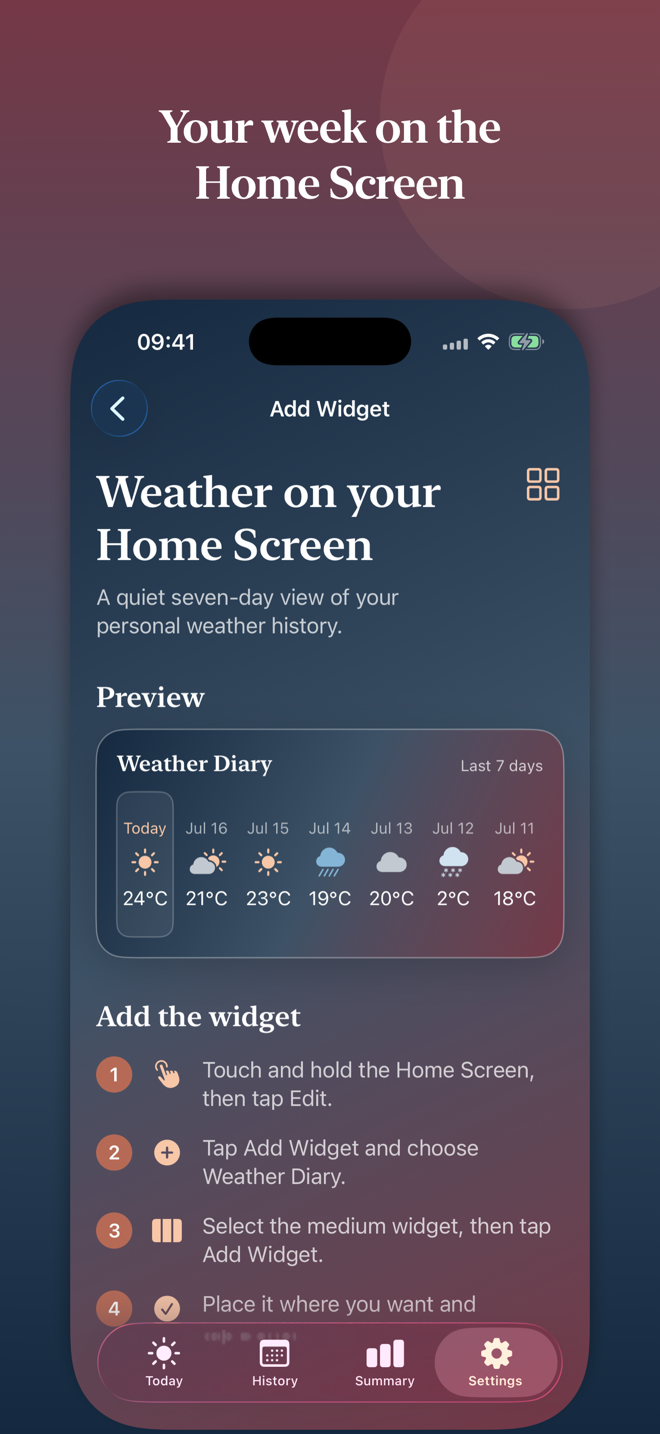 Weather Diary Home Screen widget